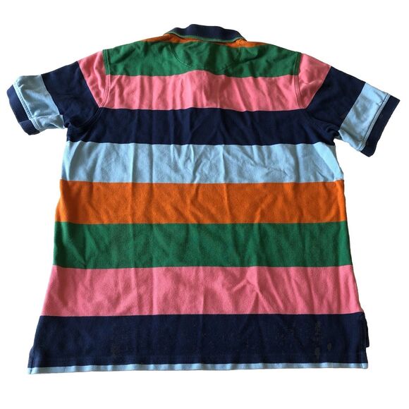 Lands End Mens Collared Short Sleeve Polo Shirt Multicolor Striped Size Large - Picture 2 of 13
